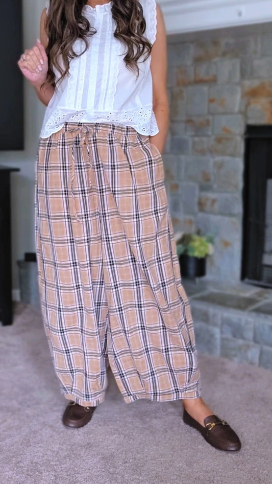 Tarse Plaid Cotton Linen Pants